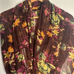 Brown and Neon Floral Print Scarf Wrap
